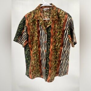Teddi short sleeve button down, multiprint, animal print, vintage